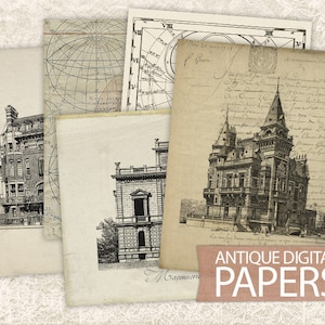 5 Digital Papers - INSTANT DOWNLOAD - Antique Old Paper Maps Architecture Old Vintage Paper - Digital Paper Set - Print Paper JPG Download