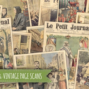 Old French Journal Digital Paper Set INSTANT DOWNLOAD - Antique Paper Background French Journal Pages - Digital Paper Set - Print Paper JPG