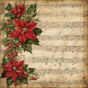 Kerstmuziek digitaal papier, kerstafdrukbaar, vintage scrapbookingpapier, kerstachtergrond - plus twee gratis geschenken - digitaal bestand