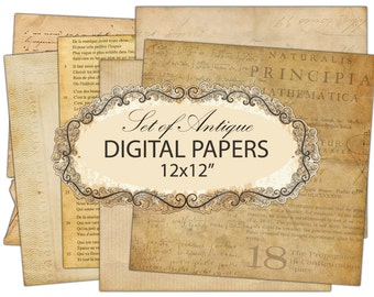Digital Paper Set - INSTANT DOWNLOAD - Antique Paper Background Wallpaper Old Vintage Written Paper - Digital Paper Set - Print Paper JPG