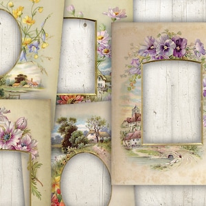 Conjunto de imágenes prediseñadas de marcos de fotos florales vintage, diseño de sublimación PNG individual, descarga instantánea, imprimible