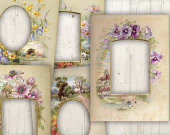 Vintage Set Floral Photo Frames Clipart Bundle Set Individual PNG Sublimation Design INSTANT Download Printable