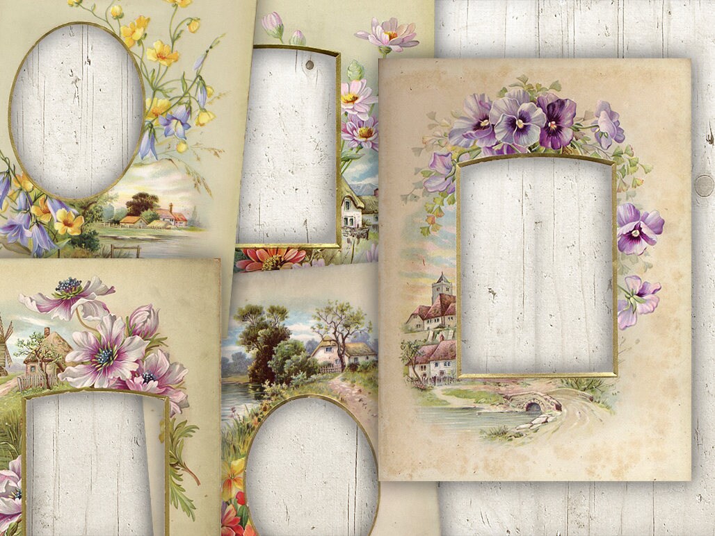 Vintage Set Floral Photo Frames Clipart Bundle Set Individual PNG Sublimation Design INSTANT Download Printable
