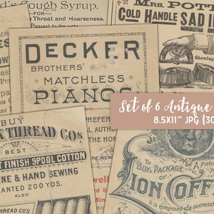 6 antike anzeigen Papier Set - alte anzeigen - digitale Vintage Papier Hintergrund alte Vintage Papier - Papier PLUS 2 Bonus-Gegenstände sofortiger DOWNLOAD
