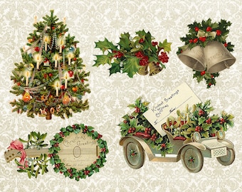 Vintage Christmas Clipart - Digital Scrapbook - Sublimation Christmas PNG INSTANT DOWNLOAD printable