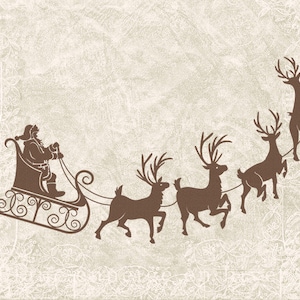 Digital Christmas Reindeer - Vintage Natale Babbo Natale e Renna Silhouette Santa Slitta Clipart Stampabile - Illustrazione INSTANT DOWNLOAD