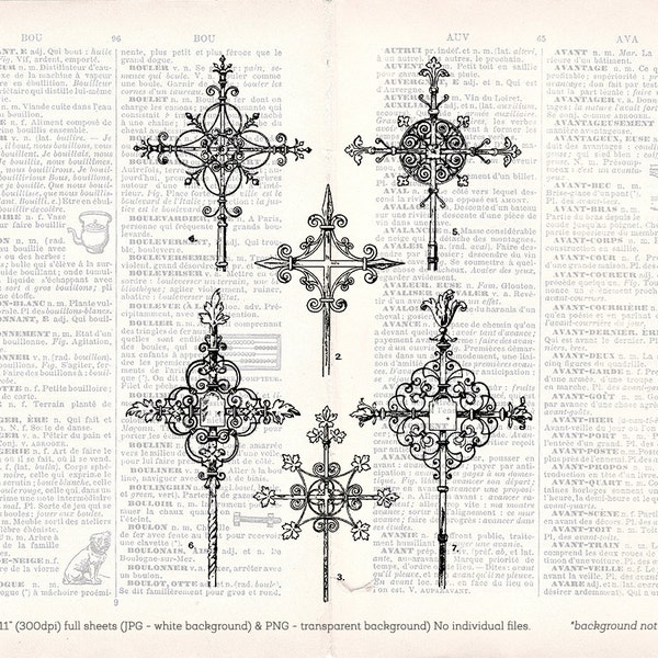Sublimation Antique Ornate Crosses Religious Vintage Illustration Clip Art Sheet - Antique Printable Graphic - INSTANT DOWNLOAD