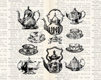 Digital Collage Sheet 10 Vintage Antique Kitchen Coffee Tea Clipart Illustration Set Vintage Kitchen Art PNG & JPG INSTANT Download