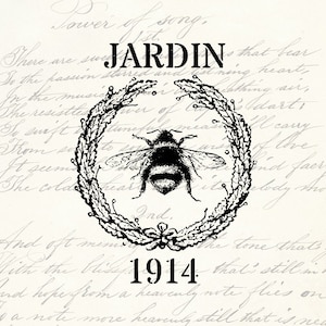 Jardin Bee French Vintage Antique Typography Label - Vintage Label - Clipart Transfer Iron On
