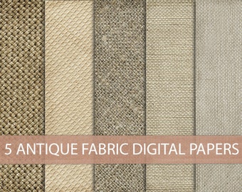 5 Digital Fabric Papers - Texture Fabric Paper 12x12 Old Vintage Paper - Digital Paper Set - Print Paper JPG