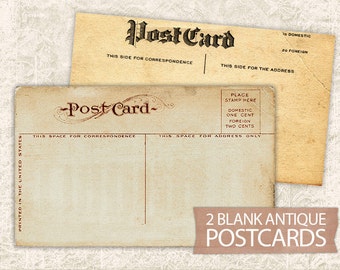 Digital Postcards - INSTANT DOWNLOAD 2 Blank Antique Postcards Old Vintage Paper - Digital Paper Old Post card - Print Paper