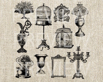 vintage Clipart - Sublimation PNG antique Printable vintage Bird Cage Frame Candelabra Decor Home