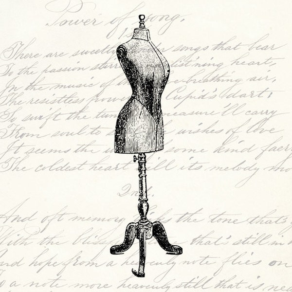 Vintage Dress Form - Digital Download Clipart - Dress Form Illustration - Antique Dress Form Mannequin Art Transfer Craft - INSTANT DOWNLOAD