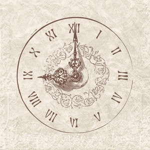 Clock Illustration Digital Download - Antique Vintage Clock Time Clipart Graphic Printable Transfer Craft Scrapbook Clipart Transfer Iron On