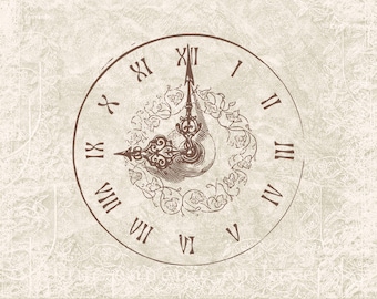 Clock Illustration Digital Download - Antique Vintage Clock Time Clipart Graphic Printable Transfer Craft Scrapbook Clipart Transfer Iron On