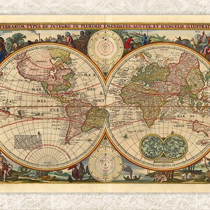 Digitale Antike Karte - Druckbar - SOFORTIGER DOWNLOAD Antike alte Landkarte Doppelhalbkugel um 1800er Jahre Karte - Druck Karte - Antike Vintage Karte JPG