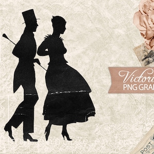Digital People silhouette Clipart - Antique Man & Woman Courting Couple Black Graphic Download -  PNG Illustration INSTANT DOWNLOAD