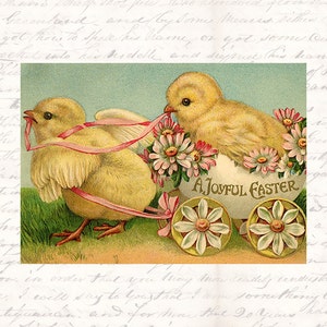 Cartolina Digitale Del Pulcino di Pasqua - Chicks Wagon Cartolina di Pasqua Vintage - Download Stampabile - Illustrazione INSTANT DOWNLOAD