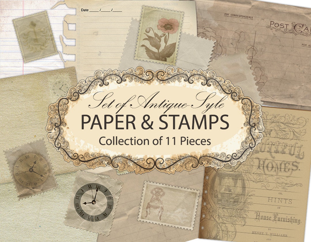 Digital Vintage Collage Sheet - Old Postcards Stamps Vintage Paper ...