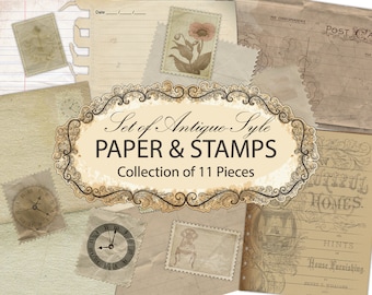 Old Postcards Stamps Vintage Paper Ephemera png jpg Bundle - Postcard Old Paper - Digital Paper Set - PNG