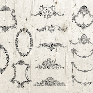 14 Embellishments Antique Elements - Ornaments Frames Dividers - Digital Collage Sheet - Clipart Individual PNG INSTANT Download