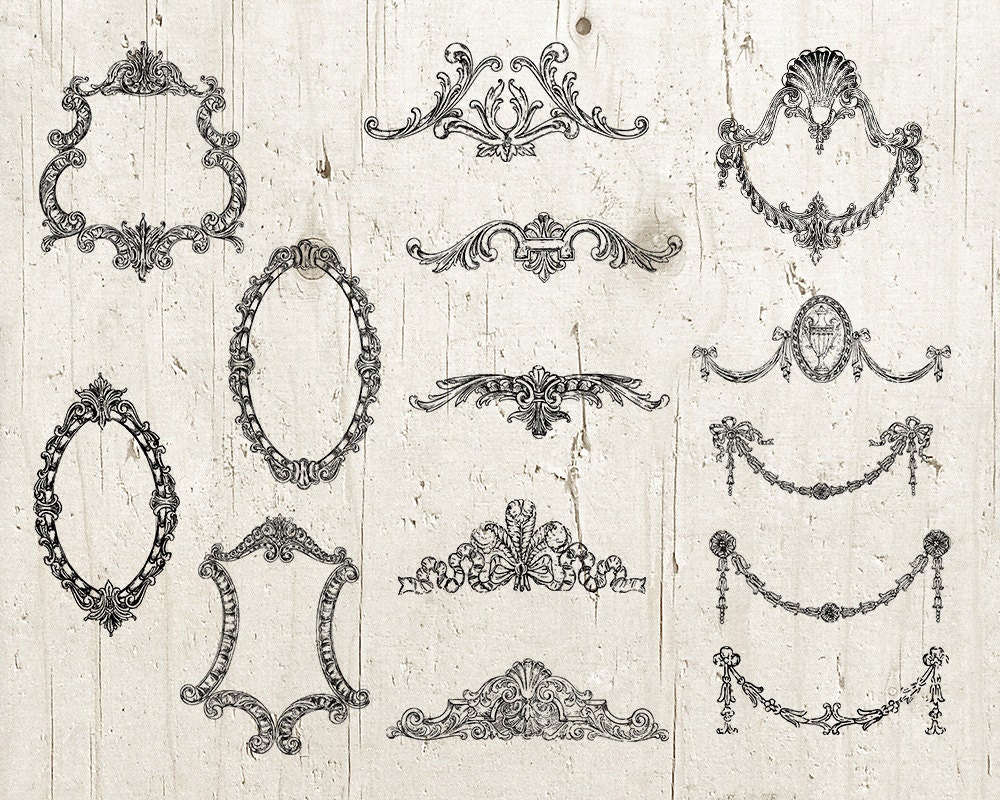 14 Embellishments Antique Elements - Ornaments Frames Dividers ...