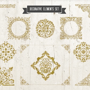 Digitala guld utsmyckade vintage antika element paket png set viktorianska utsmyckade dekorationer clipart individuell png - direkt nedladdning