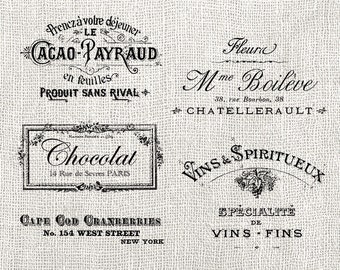 Digital Collage Sheet 5 Vintage Antique Typography Word Labels Word Art Transfer Illustration Clipart Individual PNG & JPG INSTANT Download