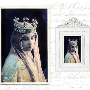 Téléchargement de carte postale numérique - Femme victorienne avec couronne Photo - Couronne de femme antique - Vieille photo vintage - JPG IMPRIMABLE TÉLÉCHARGEMENT INSTANTANÉ