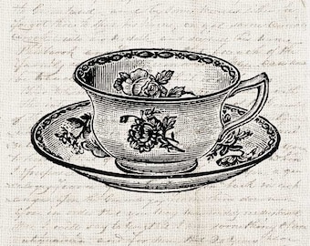 Kitchen Tea Cup Art Download Antique Teacup Graphic - Kitchen Art Frame It - Tea Cup Craft Clipart Transfer Scrapbook INSTANT DOWNLOAD