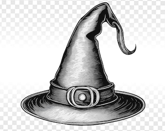 Vintage Black Witch Hat Clipart Halloween PNG Illustration Printable Journal Scrapbook INSTANT DOWNLOAD, Digital Download