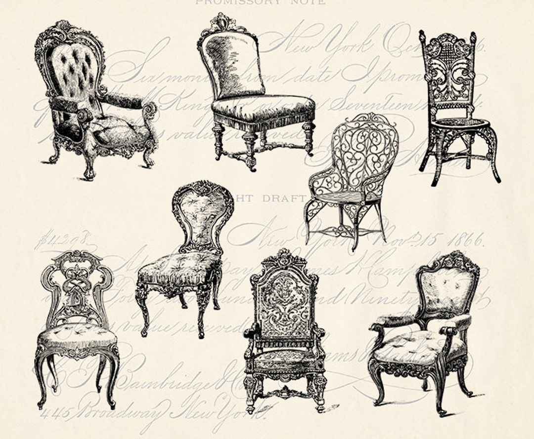 Antique Chair Clipart PNG – Victorian Edwardian Illustration Bundle ...