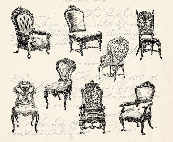 Digital Collage Sheet 8 Antique Chairs Edwardian Victorian Chairs