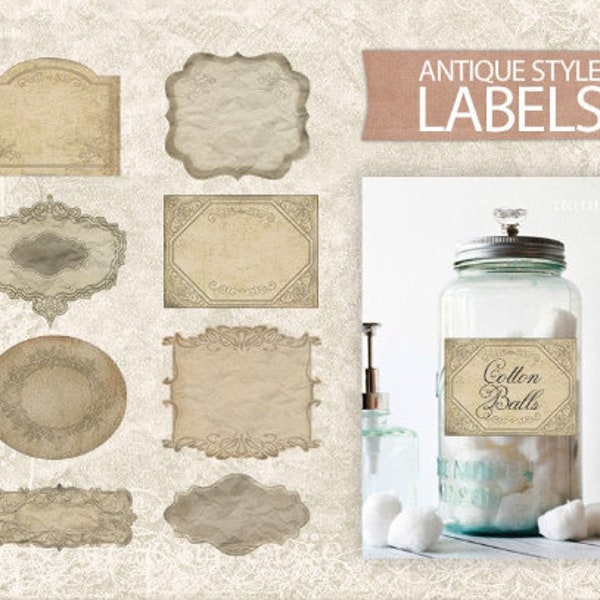 Digital Vintage Labels - Antique Printable Labels - Digital Labels - Labels Sheet - Kitchen Pantry Jar Labels Download Collage Sheet PDF JPG