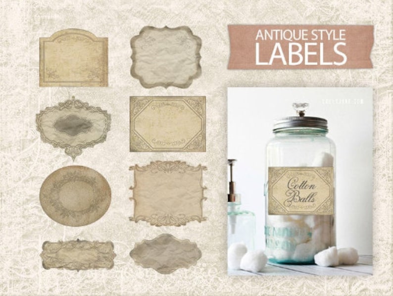 Kitchen Organization Digital Vintage Labels  Antique Printable Labels  Digital 