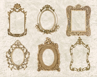 6 Gold Ornate Vintage Antique Frames Set Victorian Frames Download Individual PNG Clipart - Sublimation Designs Printable