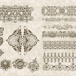 Digital Collage Sheet - 10 Vintage Embellishments Antique Elements Ornaments Borders Illustration Clipart Individual PNG INSTANT Download