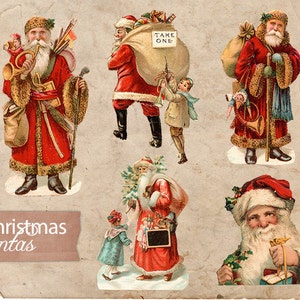 Digital Collage Sheet Christmas Color Santa - Antique vintage Santa Claus - Christmas Holiday Printable - Illustration INSTANT DOWNLOAD