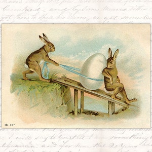 Cartolina di Pasqua digitale vittoriana - Antico uovo di lepre di coniglio vintage - Vecchia cartolina di Pasqua stampabile Download - Illustrazione DOWNLOAD ISTANTANEO