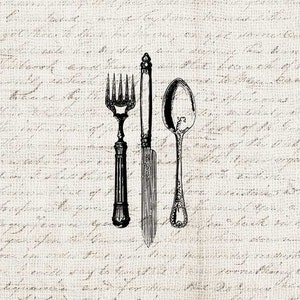 Vintage Flatware Set Fork Knife Spoon Set - Vintage Kitchen - Vintage Graphic Printable Craft Transfer Scrapbook Clipart Transfer Iron On