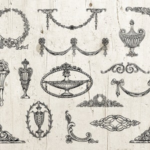 16 embellishments antieke elementen - ornamenten hoeken Dividers - sierlijke Vintage Collage blad - Clipart individu PNG INSTANT Download