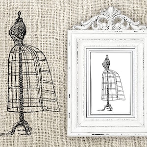 Vintage Dress Form - Digital Download Clipart - Dress Form Illustration - Antique Dress Form Mannequin Art Transfer Craft - INSTANT DOWNLOAD