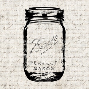 Ilustración PNG de tarro Mason antiguo, botella, clipart vintage, gráfico imprimible, transferencia, manualidades, álbum de recortes, DESCARGA INSTANTÁNEA