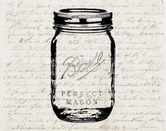 Mason Jar Illustration Download Digital - Mason Jar Bottle Vintage Clipart Graphic Printable Transfer Craft Scrapbook INSTANT DOWNLOAD