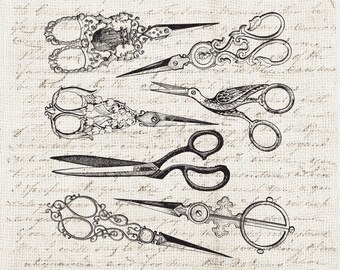 Vintage Sewing Scissors PNG Bundle - Antique Sewing Scissors Illustration Clipart png and jpg digital Download