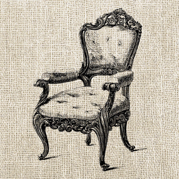 Chair Illustration Digital Download - Antique Vintage Chair Clipart Graphic Printable Transfer Craft Scrapbook INSTANT DOWNLOAD