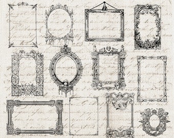 12 Vintage Antique Vintage Frames Set PNG Sublimation Design Ornate Frames Clipart Printable