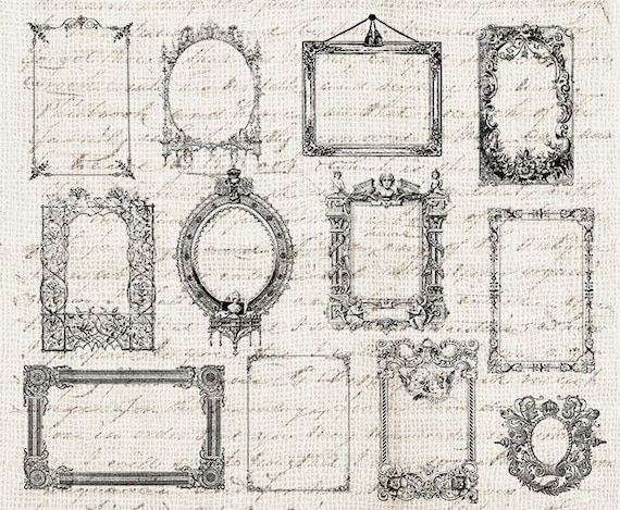 12 Vintage Antique Vintage Frames Set PNG Bundle Ornate Frames Clipart Printable