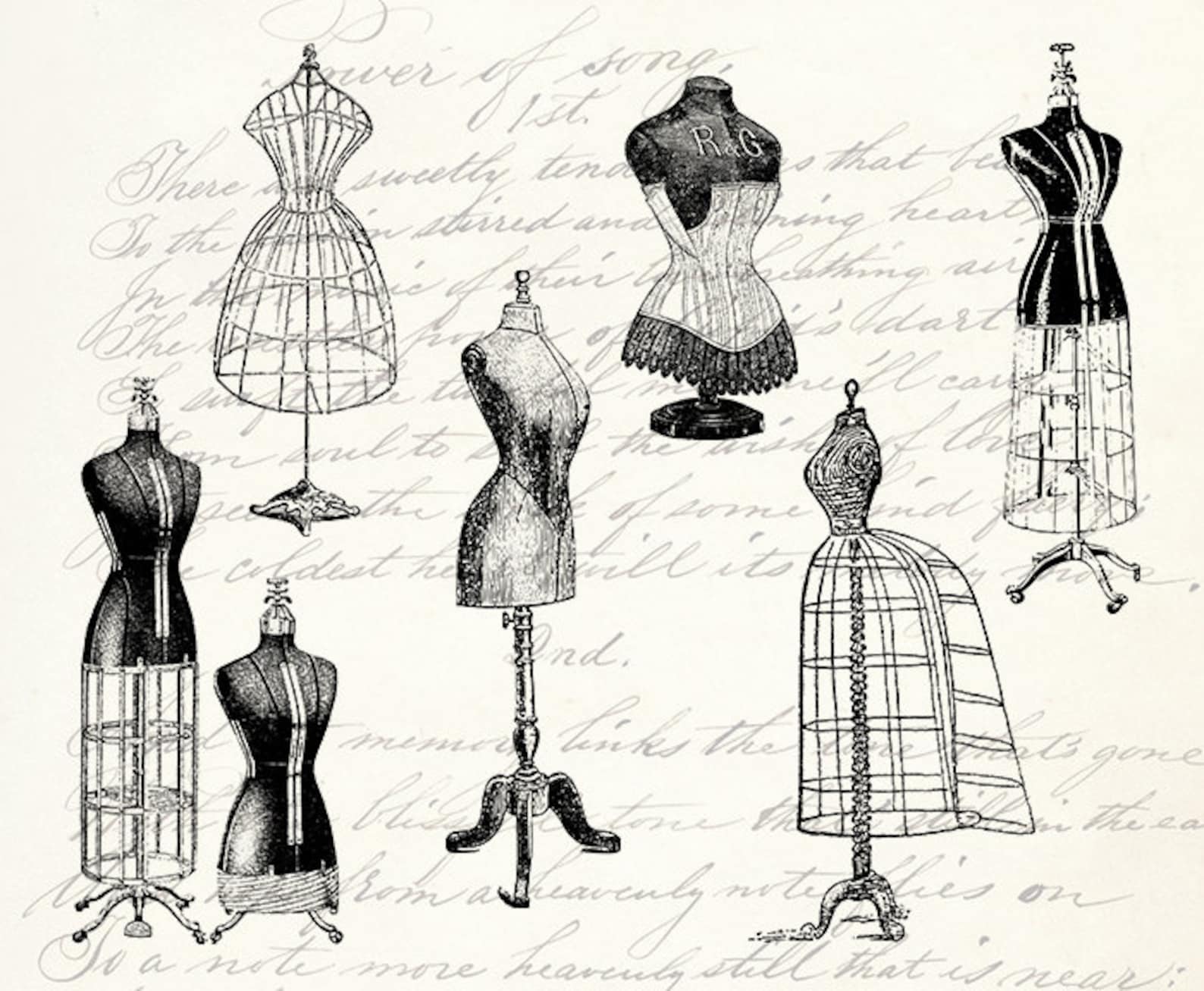 6 Vintage Antique Dress Form Mannequins Clipart Bundle Set Etsy Canada