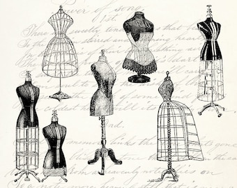 Antieke jurkvorm PNG-clipartbundel, vintage etalagepop-illustraties (digitale download)